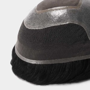Prothèse capillaire HS27P durable en dentelle naturelle fine avec base en mono et gaze de peau, en cheveux humains, pour systèmes capillaires masculins - Product Image 4