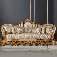Meubles de salon de luxe européen Sculpture sur bois massif et canapé d'art en feuille d'or Ensembles de meubles de maison de style français antique