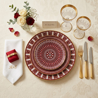 Ensemble de vaisselle de luxe en céramique rouge géométrique, service de table en porcelaine vintage avec décalcomanies pour mariage, restaurant, fête, vente au détail