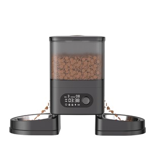Automatic Pet <b>Feeder</b> with Dual Bowls LCD Display <b>Timer</b> Function <b>for</b> <b>Dogs</b> Indoor Use Plastic Body Modern Design - Product Image 2