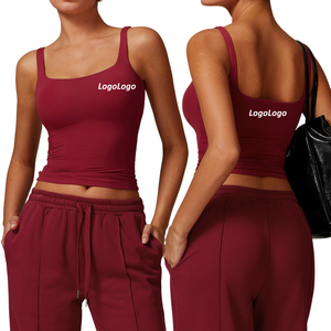 Logo personnalisé femmes sans manches Crop débardeur col carré ajusté Yoga haut Stretch entraînement Fitness vêtements de sport pour la course à pied - Product Image 3