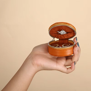 Round PU Leather Travel Jewelry Box Double Layer Multi Compartment Zipper Portable Organizer <b>Case</b> for Necklaces Rings <b>Earrings</b> - Product Image 5