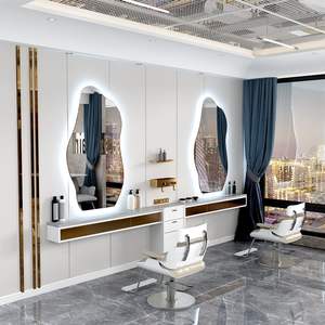 Special-shaped <b>mirrors</b> for hair salons Hair salon exclusive <b>floor</b> <b>standing</b> single-sided hair <b>mirrors</b> with lights - Product Image 3