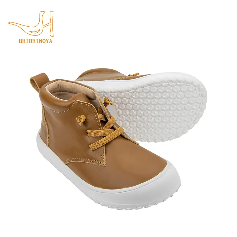 Babyhappy brevetto personalizzato alto Top vera pelle larga puntale scatola in gomma suola ergonomica a piedi nudi scarpe per i bambini