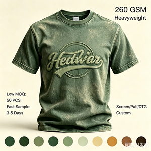 เสื้อยืด 260GSM ทรงโอเวอร์ไซส์ สไ<span class=keywords><strong>ต</strong></span>ล์วินเทจ ล้างสีแบบ Mineral Wash สำหรับผู้ชาย เสื้อผ้าสตรีทแวร์ ผ้าคอต<span class=keywords><strong>ต</strong></span>อนหนา รับสกรีนโลโก้ ทรงบ็อกซี่ - Product Image 1