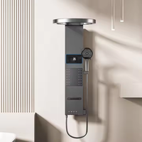 Ensemble de robinetterie de douche murale pour salle de bain, gris anthracite, en céramique brossée, avec affichage numérique LED, thermostatique, mitigeur monocommande et barre de douche à jet doux, pour villa