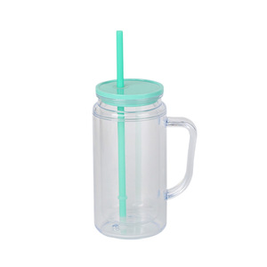 Gobelet en plastique avec paille 500 ml, à double paroi, avec poignée, portable, pour usage extérieur - Product Image 3