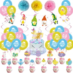 Conjunto de decoración para fiesta de Pascua, banderín para pastel, conejo, globo de Pascua