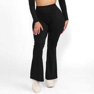 Pantalon de yoga évasé taille haute pour <span class=keywords><strong>femme</strong></span>, coupe palazzo longue et douce, effet froncé aux fesses, legging bootcut, pantalon de survêtement large à jambe évasée, couleur unie - Product Image 3