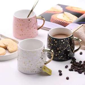 Taza de cerámica nórdica ins Creative Starry Sky, taza de café con tapa, cuchara, oficina, hogar, blanco, negro, rosa, dorado, taza de regalo de leche, 320ml - Product Image 3