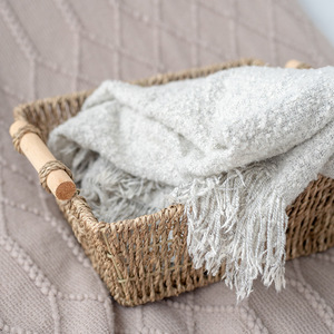 Seagrass Woven <b>Storage</b> <b>Basket</b> <b>Square</b> With Wooden Handles For Living Room Organization - Product Image 2
