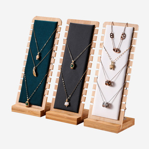 New Solid Bamboo Wood Jewelry Display Stand Necklace Showcase Holder Pendant <b>Long</b> Chain Organized Velvet Necklaces Display <b>Boxes</b> - Product Image 2
