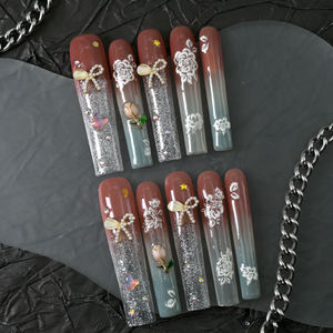 Uñas Postizas de Ataúd Hechas a Mano al por Mayor, 10 Piezas, Reutilizables, Cobertura Completa, Uñas Acrílicas Artificiales Largas, Precio de Fábrica - Product Image 1