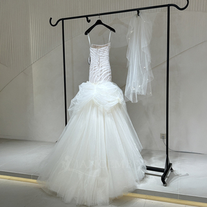 Spjy013 Elegant Ivory Satin Bridal <b>Gown</b> Ruched Bodice Beaded Tulle Mermaid Ball <b>Gown</b> Sweetheart Neck Watteau Train Wedding Dress - Product Image 6