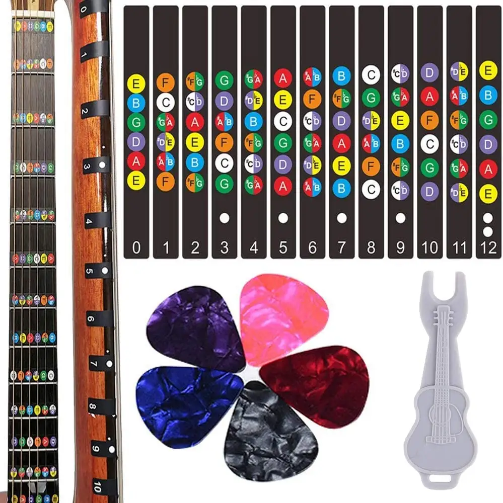 Tùy chỉnh Guitar fretboard dán đầy màu sắc Fingerboard Sticker Lưu ý đề can cho 6 Chuỗi Acoustic điện