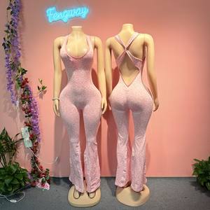 Nuova Tuta Intera da Yoga in Maglia con Stampa Leopardata da Donna 2026, con Imbottitura sul Petto, Pantaloni a Zampa e Spalline Incrociate sul Retro - Product Image 1