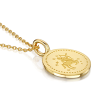 Pendentif disque personnalisé gravé signe astrologique, bordure milgrain, en acier inoxydable 316L plaqué or PVD 18K, étanche et inaltérable, pour femme