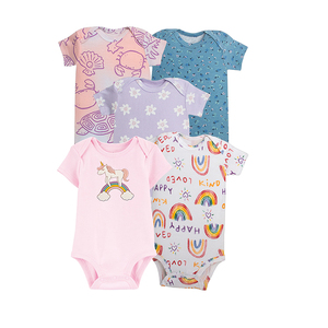 <strong>Short</strong> Sleeves Bodysuits 100% Cotton <strong>Infant</strong> Baby Boys Girls Baby Romper <strong>Set</strong> 5 Pieces - Product Image 3
