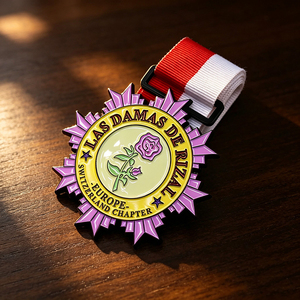 Vente directe d'usine couleur métal noir personnalisé <span class=keywords><strong>EUROPE</strong></span> Suisse Rose Médaille avec ruban rouge et blanc - Product Image 3