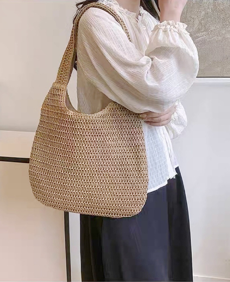 Straw beach bag khaki color