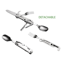 GHK couteau pliant détachable Portable 6 en 1 pour l'extérieur, cuillère fourchette couverts ensemble ustensiles de Camping