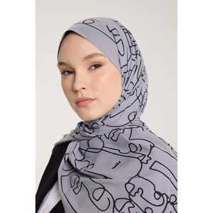 Bufanda de tono puro con patrón marginal plateado y negro, tops modestos - Product Image 4