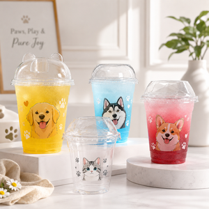 Custom Pet Print Disposable <b>Plastic</b> <b>Drinking</b> <b>Cups</b> with Dome Lids, Personalized Dog Cat Design Cold Beverage Party <b>Cups</b> - Product Image 1