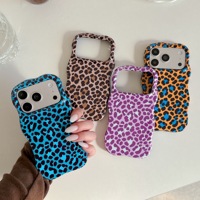 Coque de téléphone antichoc détachable 2-en-1 TPU+PC à bords ondulés motif léopard brillant pour iPhone Air 17 16 15 Plus 14 13 Pro Max avec film de protection