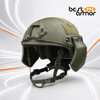 Casque tactique haute performance avec fixation frontale, rails latéraux, protections auriculaires et mentonnières, vert OD, pour l'entraînement, le travail et les opérations sur le terrain