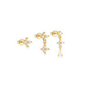 CANNER Lot de 3 boucles d'oreilles géométriques en forme de cœur et de fleur, avec pampilles, simples, en argent, type créoles - Product Image 2