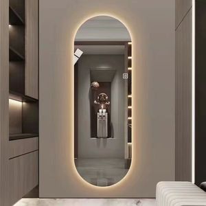 <span class=keywords><strong>Specchio</strong></span> Ovale a Figura Intera in Vetro <span class=keywords><strong>Illuminato</strong></span> a LED <span class=keywords><strong>Specchio</strong></span> da Toeletta Smart per Soggiorno Decorativo o Barbiere dalla Forma Irregolare - Product Image 1