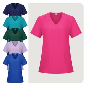 Women Scrub Set Solid Color V-Neck Top And Straight Leg Pants Moisture Wicking Hospital Uniforms Split Set S XXL - Product Image 2