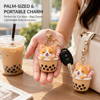 Porte-clés en peluche Boba Corgi personnalisé, breloque de sac chiot tasse de thé au lait, broderie de logo personnalisée, boîte cadeau thème café personnalisée CE ASTM EN71