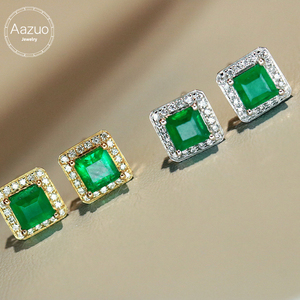 อาซูโอ 18K เครื่องประดับทองคำแท้ ทองคำแท้สีเหลือง ประดับมรกตธรรมชาติ เพชรแท้ ต่างหูทรงสี่เหลี่ยม ของขวัญสำหรับสุภาพสตรี สวมใส่ได้ทุกวัน - Product Image 1