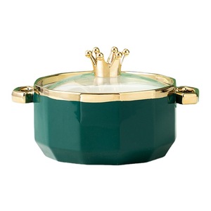 Cuenco de porcelana con tapa transparente para sopa, cuencos de cerámica con borde dorado de 800 ML - Product Image 1