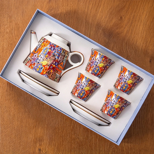 Service à thé en céramique - Théière florale en mosaïque avec 4 tasses et soucoupes - Product Image 1