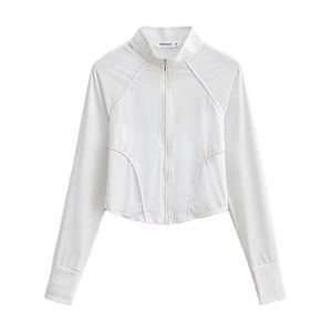 Petite <span class=keywords><strong>pression</strong></span> grand nom <span class=keywords><strong>manteau</strong></span> de sport lignes exquises vêtements de Yoga simples mode matin course Fitness vêtements de sport haut à porter - Product Image 2