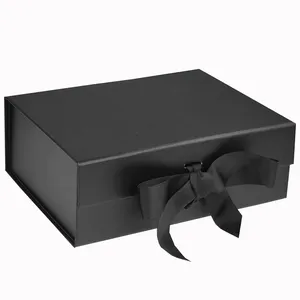 FocusBox कस्टम रंग आकार बड़े वर्ग a4 संगमरमर काले चुंबकीय ढक्कन चुंबक कठोर उपहार बॉक्स के साथ रेशम रिबन