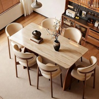 Ensemble Table et Chaises de Salle à Manger Rectangulaire en Marbre et Bois Massif, Style Nordique Moderne, 4 ou 6 Places, Design Ferme, Nouveauté 2026