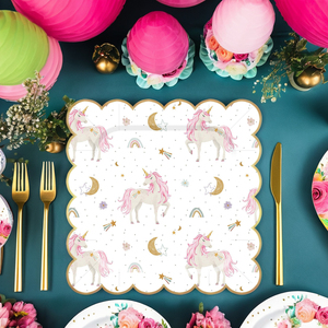 Vaisselle jetable pour fête d'anniversaire enfant DAMA, thème licorne rose, pour filles, baby shower, serviettes en papier, gobelets, assiettes - Product Image 1