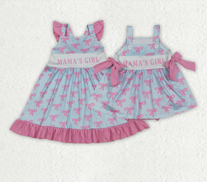 Vestido de mamá para hermanas con lazo, volantes y largo hasta la rodilla, túnica y pelele. - Product Image 1