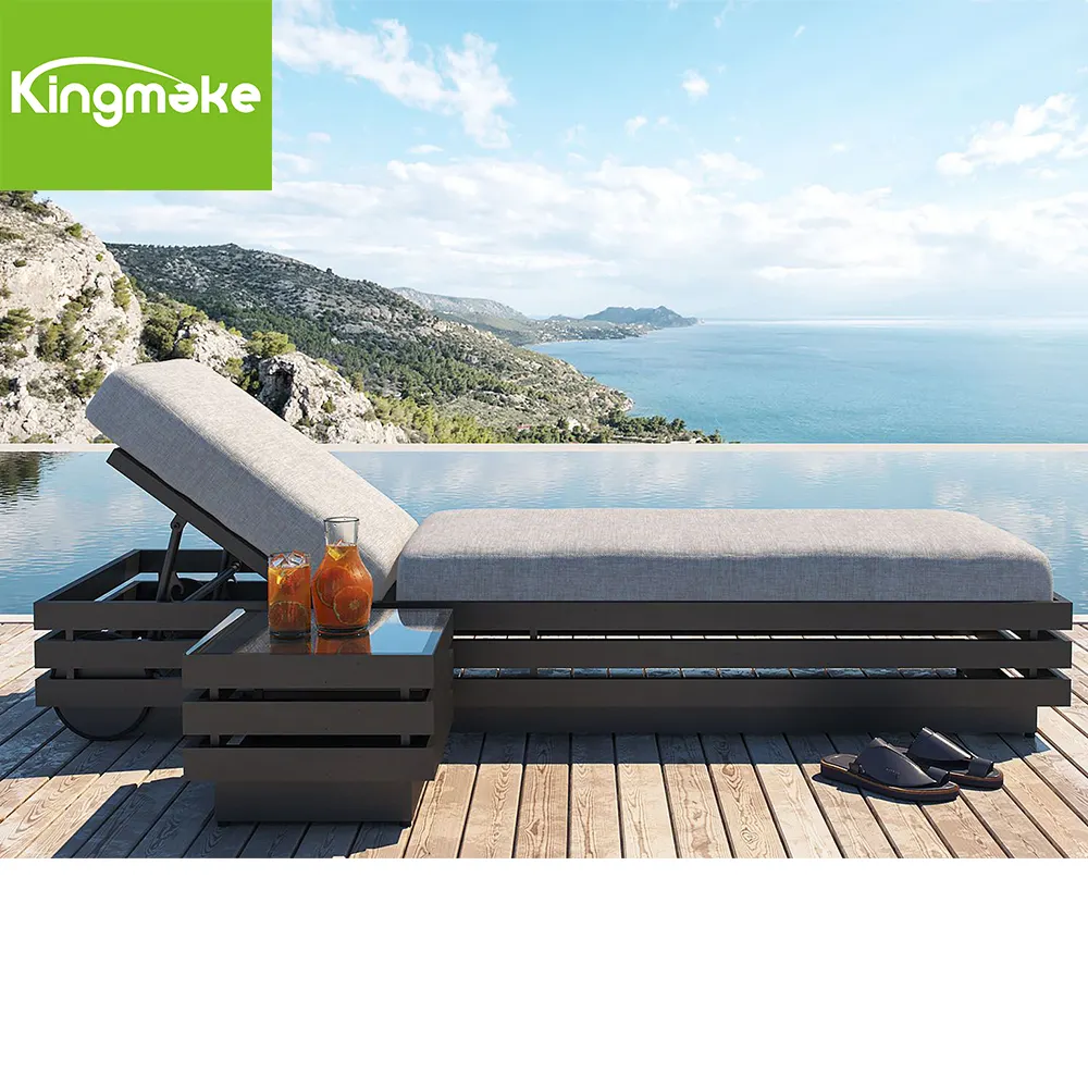 하이 퀄리티 야외 일광욕 의자 알루미늄 합금 가구 라운지 비치 의자 접이식 수영장 옆 선탠 침대