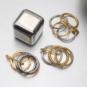 J & D 18K Vàng Tấm Thép Không Gỉ Nhẫn Cổ Điển Vàng Và Bạc Twist Kẹp Giấy Nhiều Lớp Xếp Chồng Rhinestone Vòng - Product Image 5