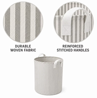 Panier à linge cylindrique gris rayé Dia44*H49cm, panier à linge pliable en tissu avec deux poignées, se tient debout lorsqu'il est vide OEM