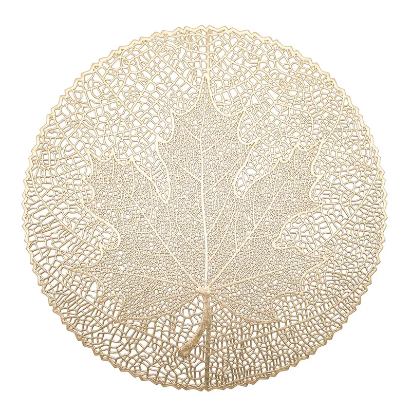 2024 vinile pressato metallizzato acero foglie a forma di vinile lavabile tappetino da tavolo scavato antiscivolo per la cena di decorazione di nozze