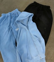 Ensemble de survêtement deux pièces rose pour homme, personnalisé OEM, en molleton épais, avec broderie effet vieilli et patchs, pantalon de survêtement et sweat à capuche délavés à l'acide