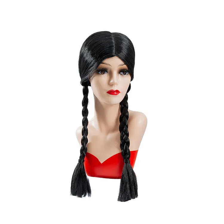 Anxin Hot Bán addams gia đình tóc giả cho cô gái dài Braid Wednesday phim Halloween kỳ nghỉ tóc giả