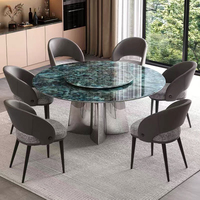 Marmor Weiß-Schwarz Luxuriöses Rundes Esszimmer-Tisch-und-Stuhl-Set für 6 Personen, Esstisch-und-Stuhl-Set für 8 oder 6