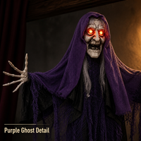 SIPKLR Fantôme suspendu animé pour Halloween de 65 pouces : Grimaceur violet effrayant avec yeux lumineux et sons sinistres pour la décoration de maison hantée