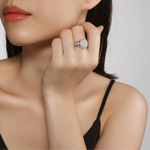 Bague Moissanite Glacée en Argent S925 Plaqué Platine, Sertissage Pavé, Bijoux Hip Hop Chrétien, Style Streetwear pour Rappeurs, Modèle R15355 - Product Image 2
